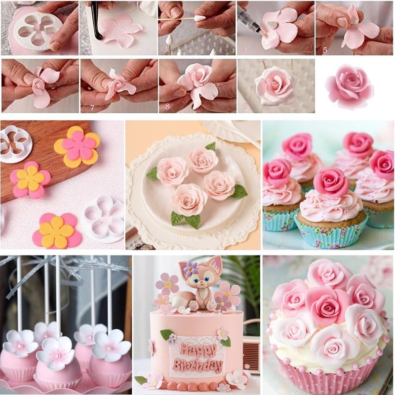 Elinka Flower Fondant Cutters,73Pcs Cake Cookie Cutter Plunger Sugarcraft Alphabet Letters Decorating Tools,Sunflower Rose Leaf Butterfly Heart Star Carnation Hollow Calyx Cutter Molds,Icing Modelling Kit - Image 5